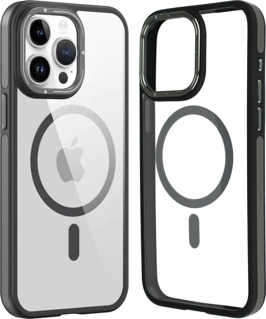 Wörleonline iPhone 15 Pro Hülle transparent Case kompatibel mit MagSafe Schutzhülle, Schwarz