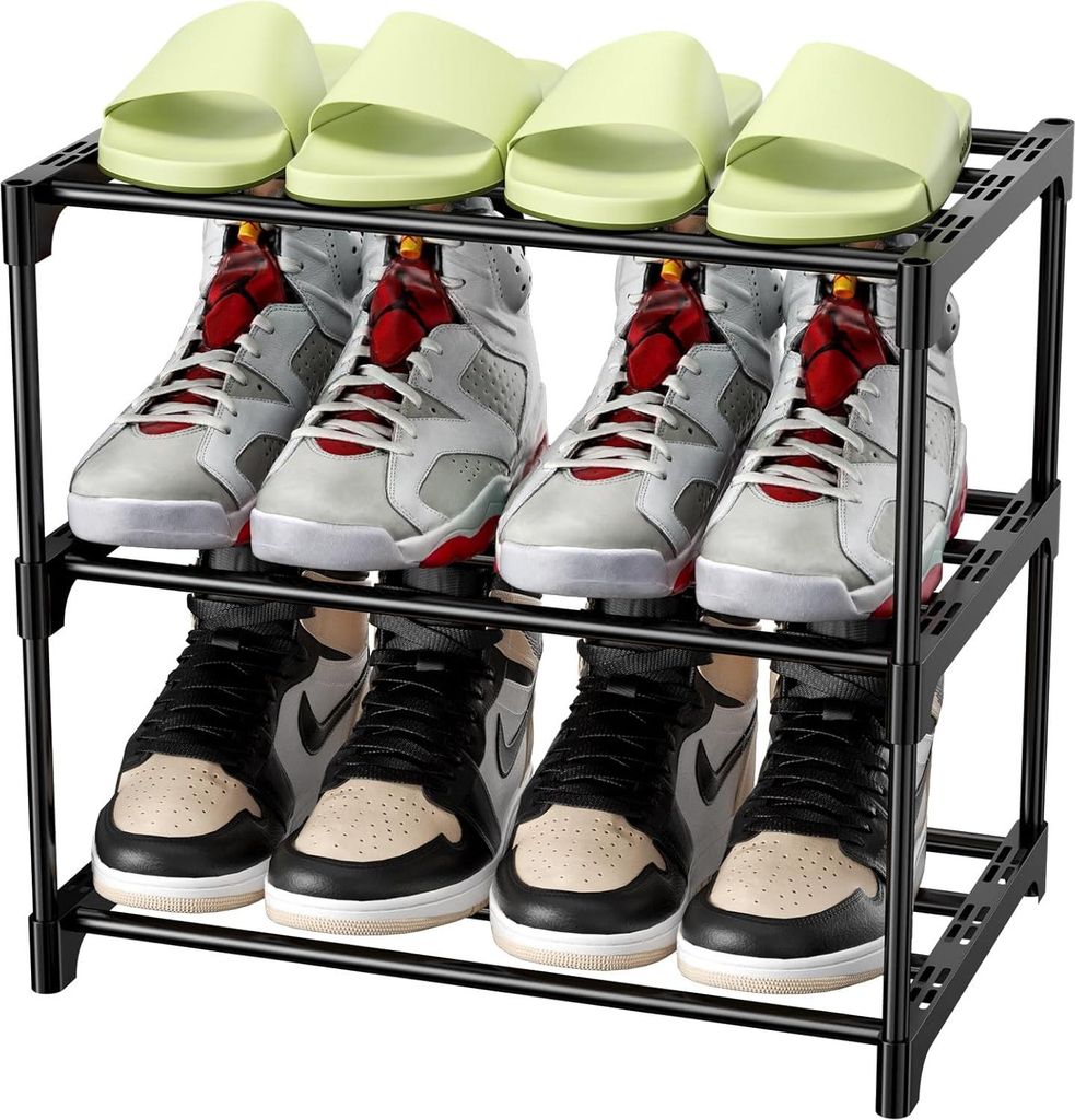 Schuhregal Metall, Schuhaufbewahrung mit 3 Ebenen, Leichtes Schuhablage, Schuh Regal Stapelbar fš¹r 6 Paar Schuhe, Schuhst?nder fš¹r Flur, Wohn...