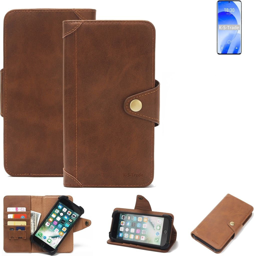 K-S-Trade Handyhülle für Meizu 18s Schutz Hülle Walletcase Bookstyle Tasche Case Handytasche Wallet Flipcase Cover PolyurethanBraun (1x)