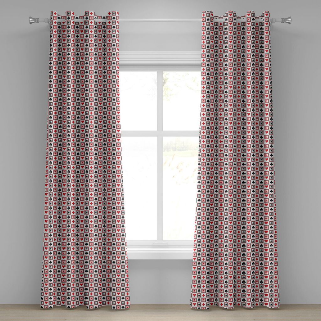 ABAKUHAUS Kasino Ösenvorhang, Ikonen Der Spielkarten Karten Kreuz Herz Symmetrische Geometrischer Druck, Dekorative 2-Panel-Fenstervorhänge, 280 ...