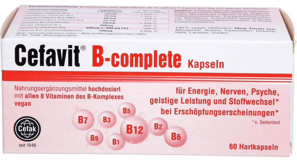 Cefavit B-complete Kapseln für Energie, Nerven und Psyche bei Erschöpfungserscheinungen, 60 St. Kapseln