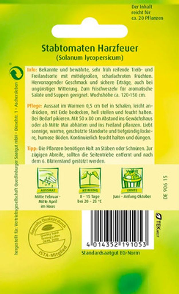 Quedlinburger Saatgut - Stabtomaten Harzfeuer - Samen - Produktbild 2