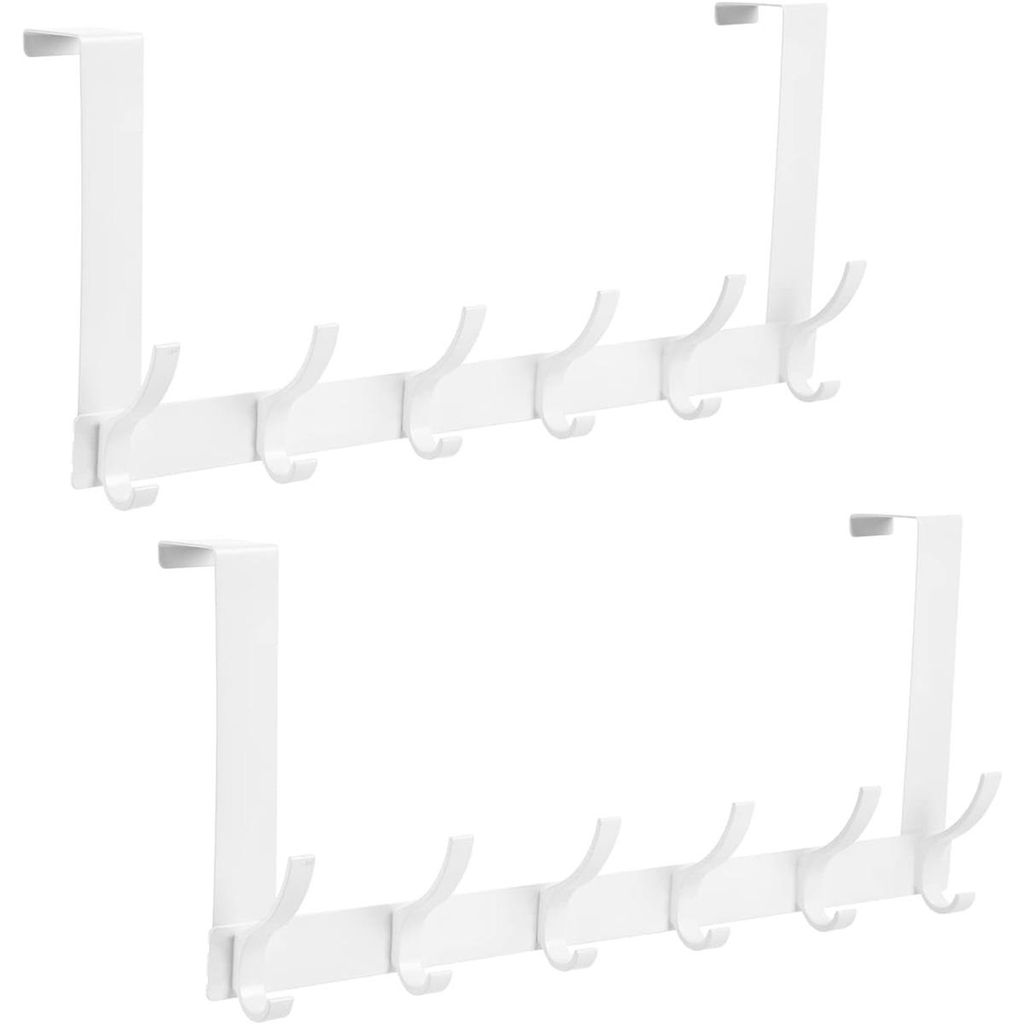 Two white over-the-door hook sets against a white background.