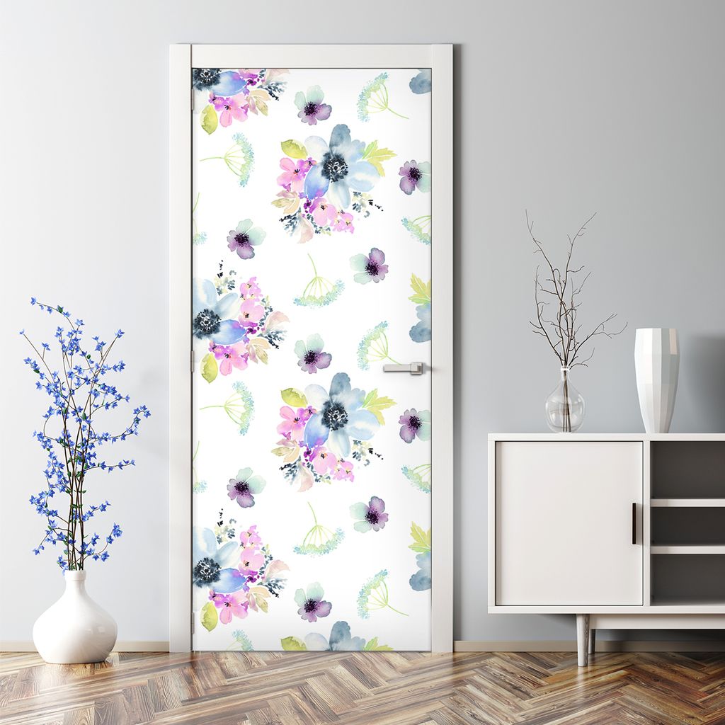 Dekorative Türposter Klebefolie selbstklebend Wandaufkleber Blassgrüne Blätter 70 x 200 cm
