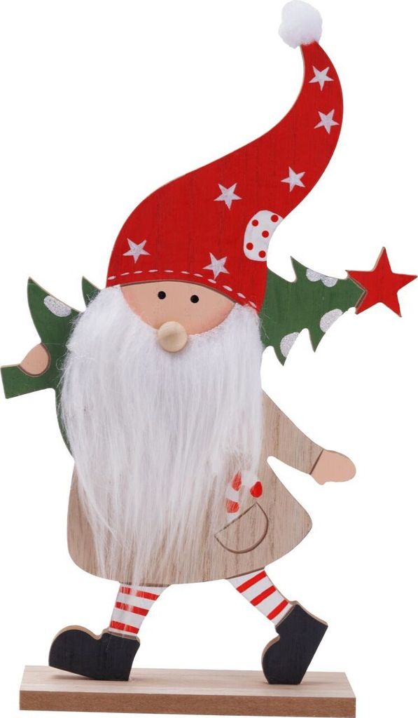 TrendLine Dekofigur Holz Weihnachtsmann 32 x 19 cm natur-rot