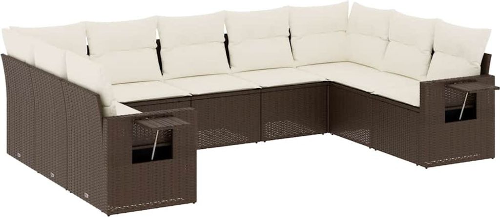 vidaXL 9-tlg. Garten-Sofagarnitur mit Kissen Braun Poly Rattan