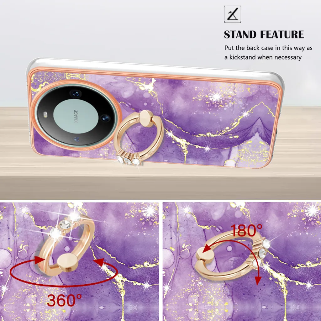 Custodia Marmo Huawei Mate 60 - Ring Support e Silicone TPU Premium - 4