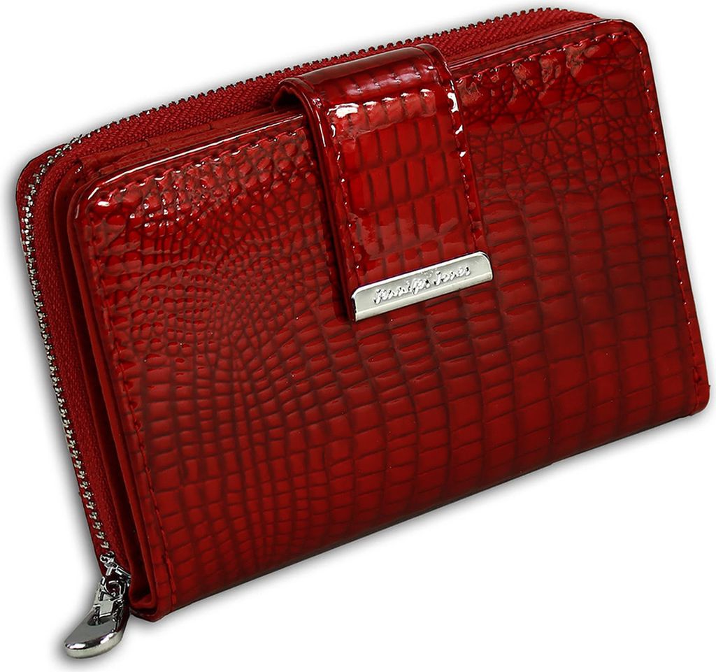 Jennifer Jones RFID Blocker echtes Leder Croco Optik Damen Frauen Brieftasche rot 9x3x12cm inkl. Feeanhänger D2OPJ711R