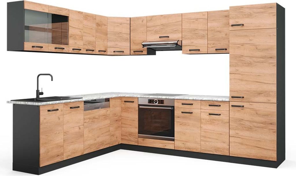 Eckküche Vicco R-Line Goldkraft Eiche/Anthrazit 287 x 60 cm Produktbild 