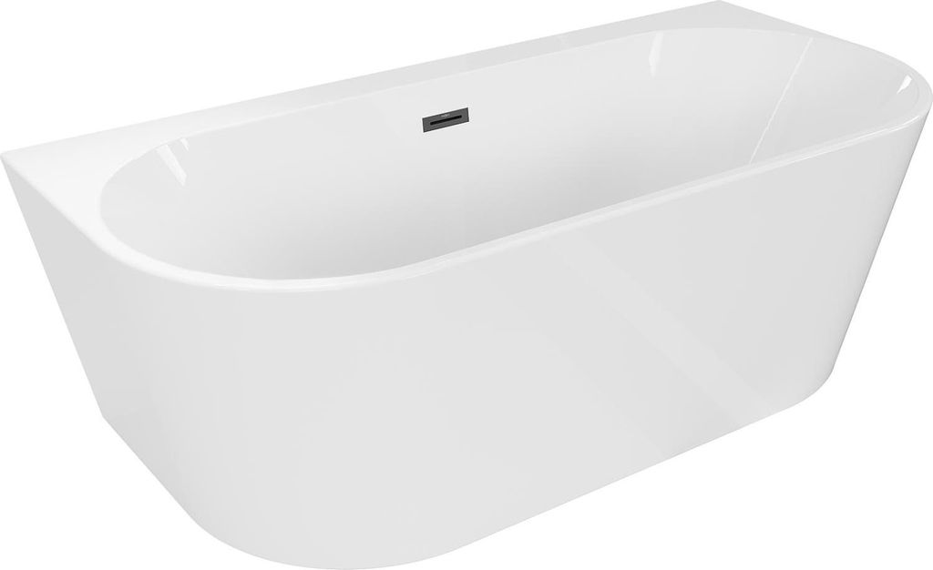 Mexen Oval+ freistehende an der Wand stehende Badewanne 170 x 80 cm, weiß, schwarzer Überlauf - 52681708000-70