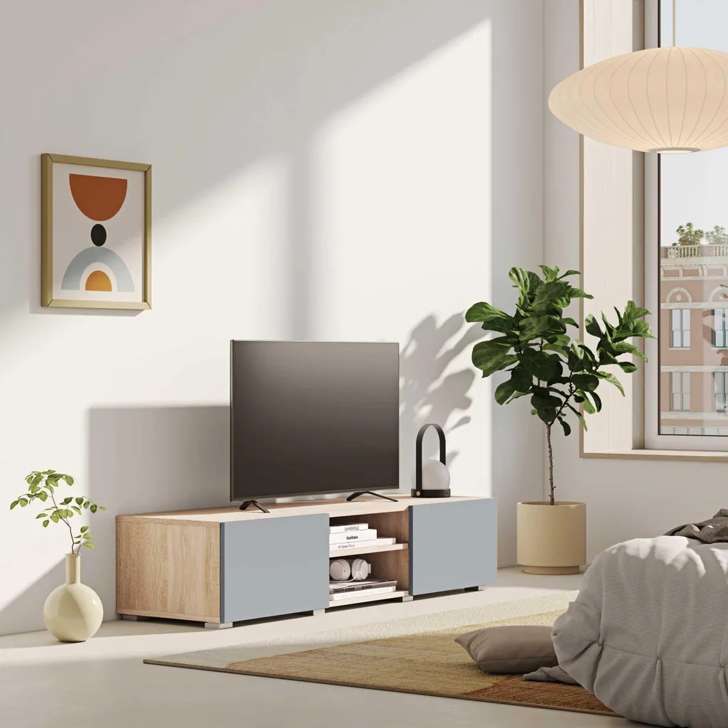 Mobile TV Industrial-Chic Rovere e Celeste 140cm | Stile Unico - 3