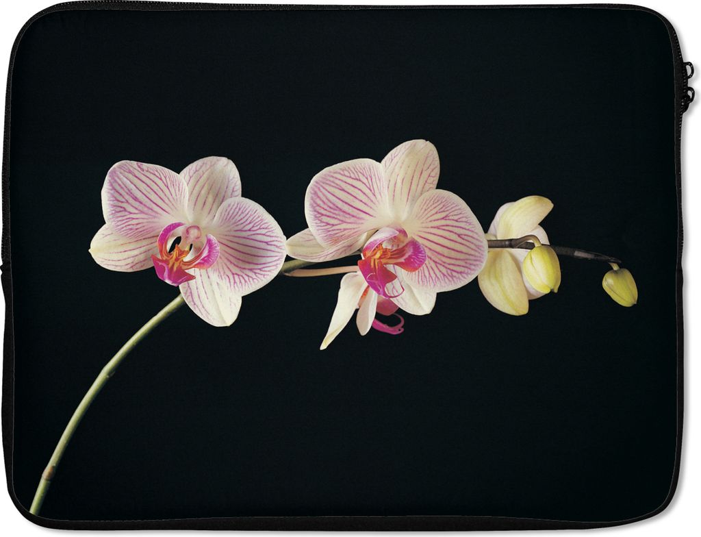 MuchoWow Laptop Hülle 17 Zoll Laptoptasche Orchidee - Blumen - Schwarz - Rosa - Knöpfe - Zipper - Schutzabdeckung