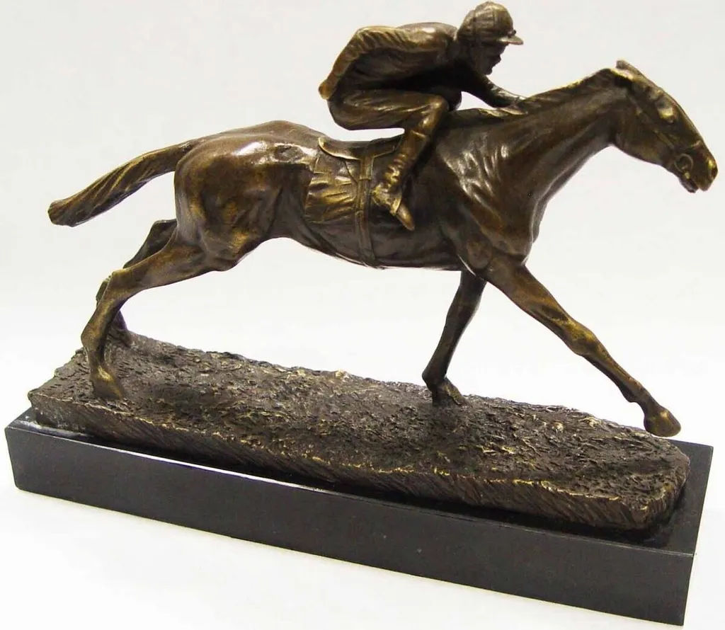 Figurine de Jockey pour Décoration Bureau de Prestige en Bronze et Or