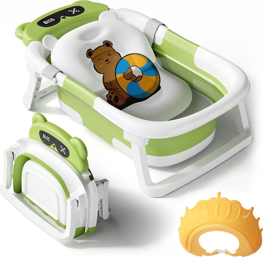 Faltbare Baby Badewanne mit Temperatursensor, Wannenkissen, Produktbild 