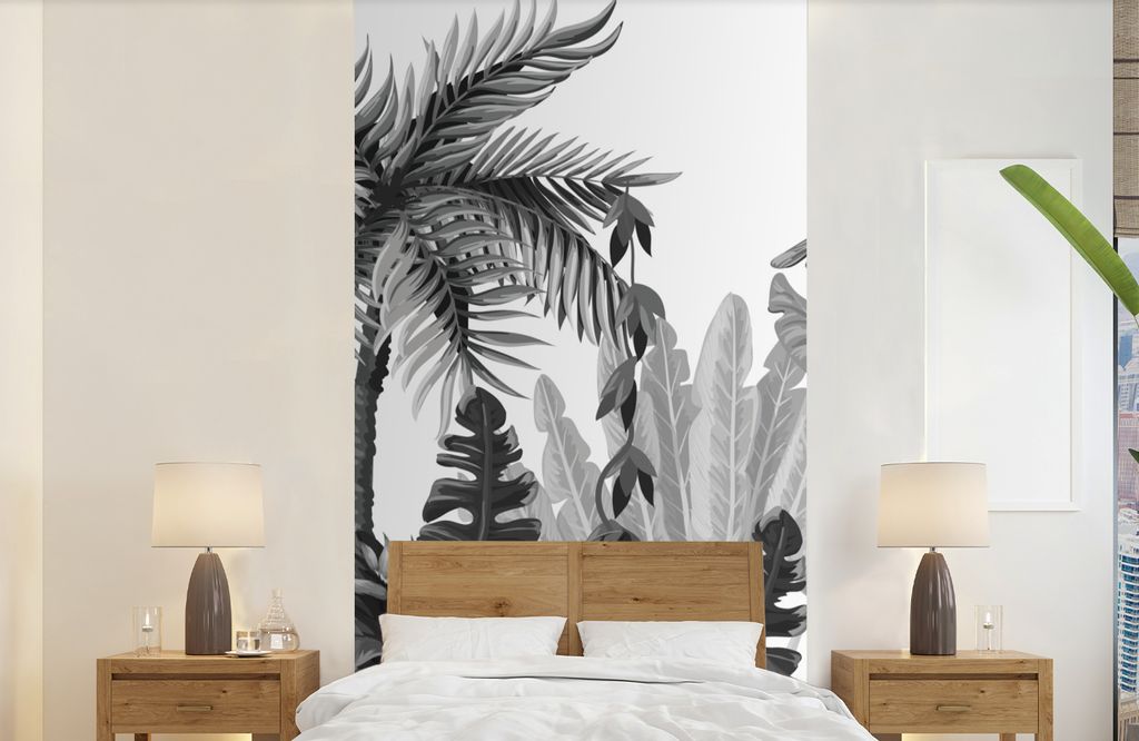 MuchoWow Fototapete für Wohnzimmer oder Schlafzimmer Wandtapete Vinyl Motivtapete Design - Blätter - Dschungel - 120x240 cm - Hintergrundbild