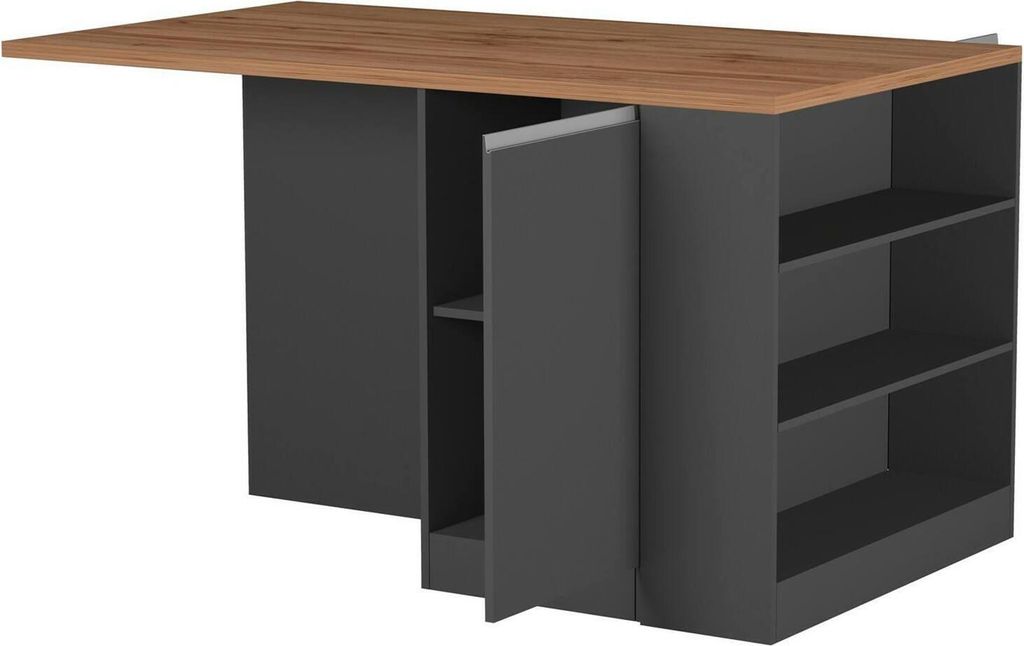 Dämora Kücheninsel Osvaldo 160x90x90 cm Schwarz 4 Böden Modular