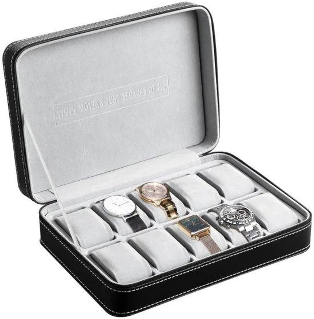 Marmotte à montres zippée en cuir PU noir et finitions or jaune