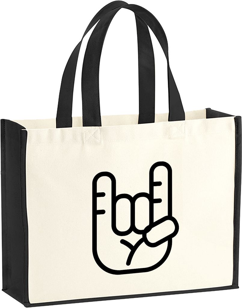 Huuraa Jutetasche Pommesgabel Hand 21 Liter Black Jute und Baumwolle Einkaufstasche Geschenkidee