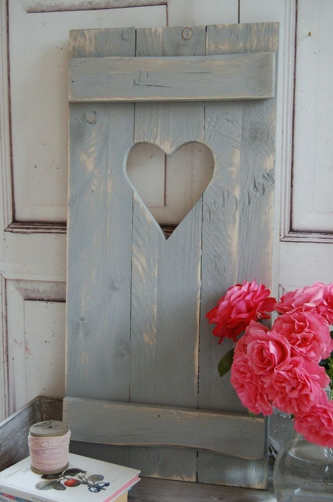 Landhaus Fensterladen PAUL mit Herz,Shabby antique chic, Handgefertigt, grau