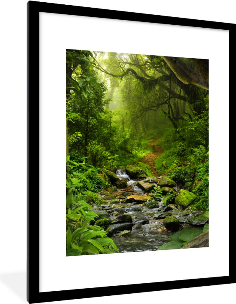 MuchoWow Gerahmtes Poster Natur - Wasser - Dschungel - Wald - Tropisch 60x80 cm - Poster mit Schwarzem Bilderrahmen Wandposter Rahmen Foto Bilder...