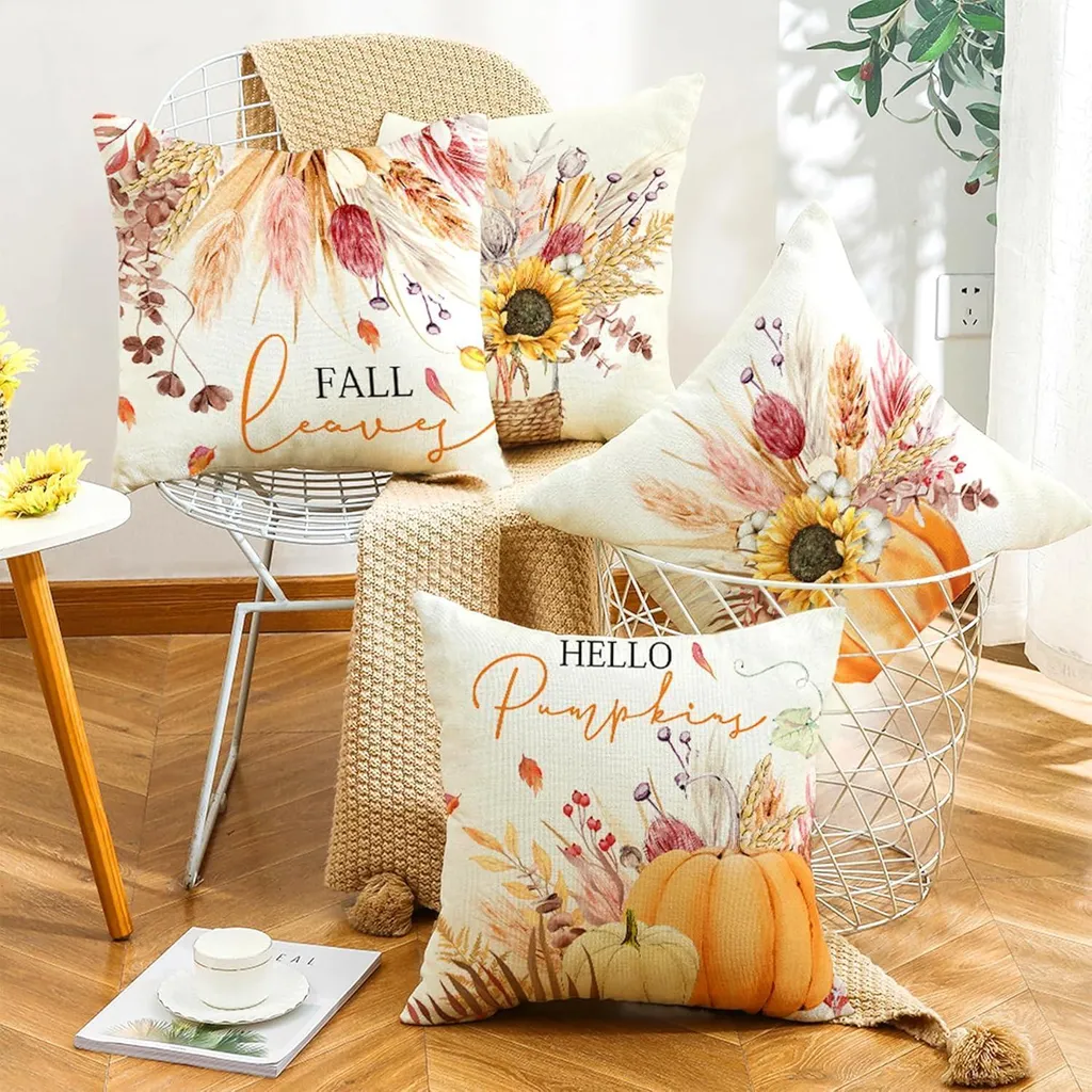 Copricuscini Zucca 45x45 Set da 4 - Arredo Autunnale Moderno Sofà - 5