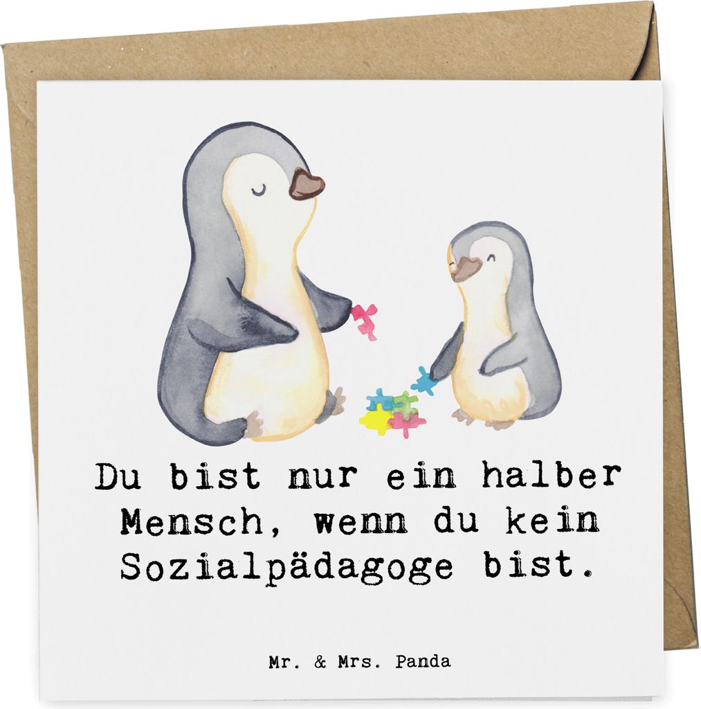 Mr. & Mrs. Panda Glückwunschkarte Sozialpädagoge Herz - Weiß - Geschenk, doppelkarte, Klappkarte, Grußkarte, faltkarte, anlasskarte