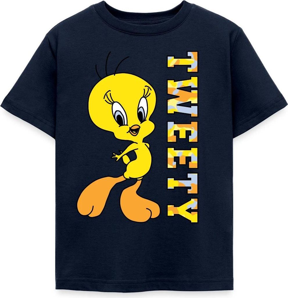 Spreadshirt Looney Tunes Tweety Camouflage Kinder T-Shirt, 110/116 (5-6 Jahre), Navy