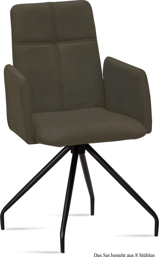 Armlehnstuhl (8er-Set) Devaki 52x92x60 Schwarz/Khaki