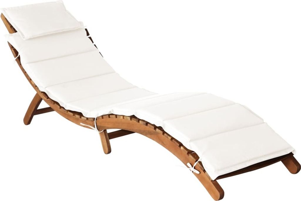 Sonnenliege mit Auflage Massivholz Akazie Creme