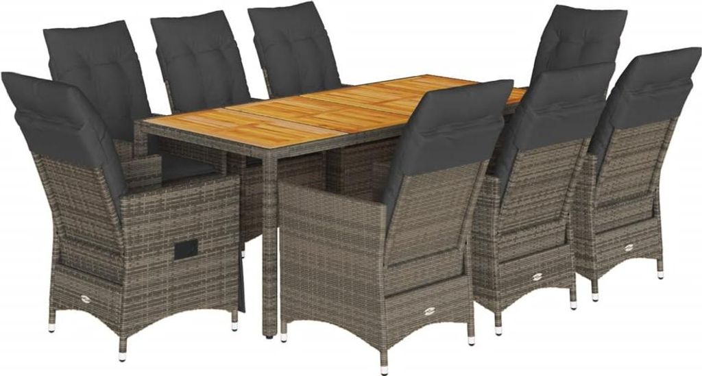 vidaXL 9-tlg. Garten-Essgruppe mit Kissen Grau Poly Rattan