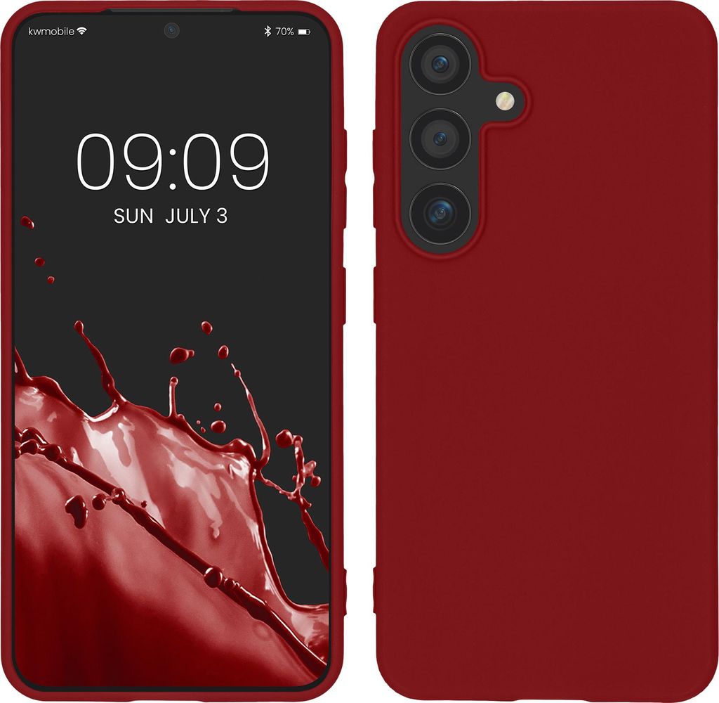 kwmobile Hülle kompatibel mit Samsung Galaxy S25 Hülle - weiches TPU Silikon Case - Cover geeignet für kabelloses Laden - Rhabarber Rot