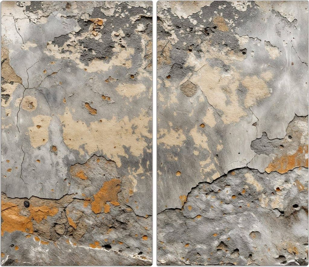 Spritzschutz Herdabdeckplatte Schneidebrett aus Glas Verwitterte Wand 2-Teilig (60x52cm)