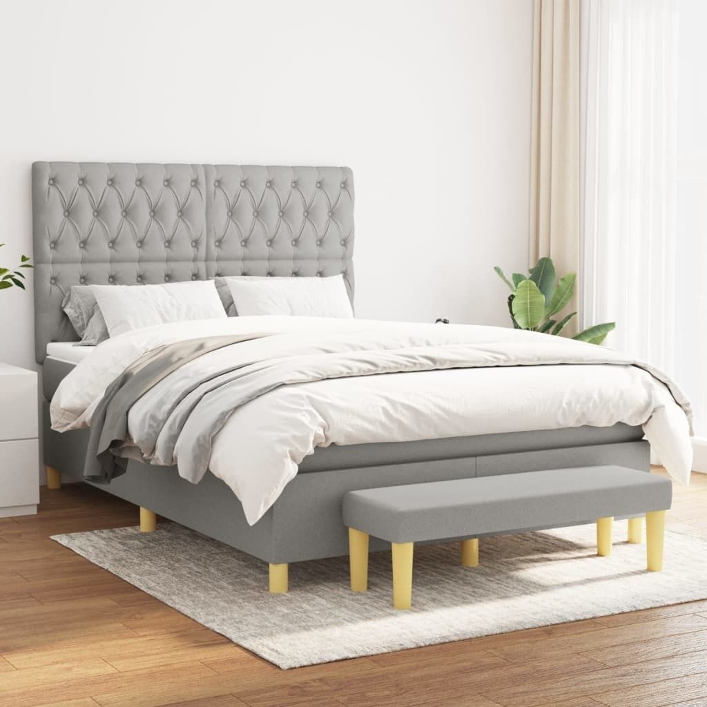 Cloris Designermöbel Boxspringbett mit Matratze Hellgrau 140x190 cm Stoff 2024 Neu