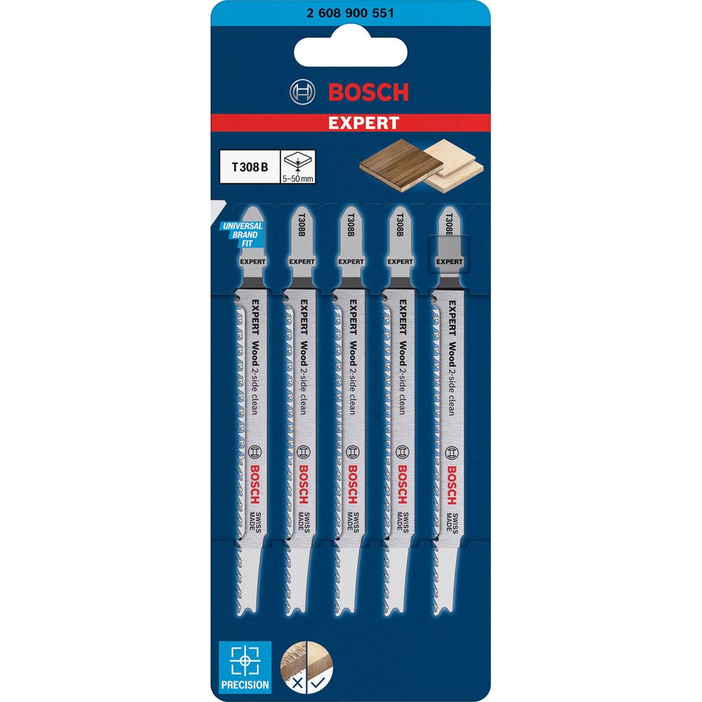 Lames de scie sauteuse EXPERT T308B Bosch 5pcs Wood 2-side Image du produit 