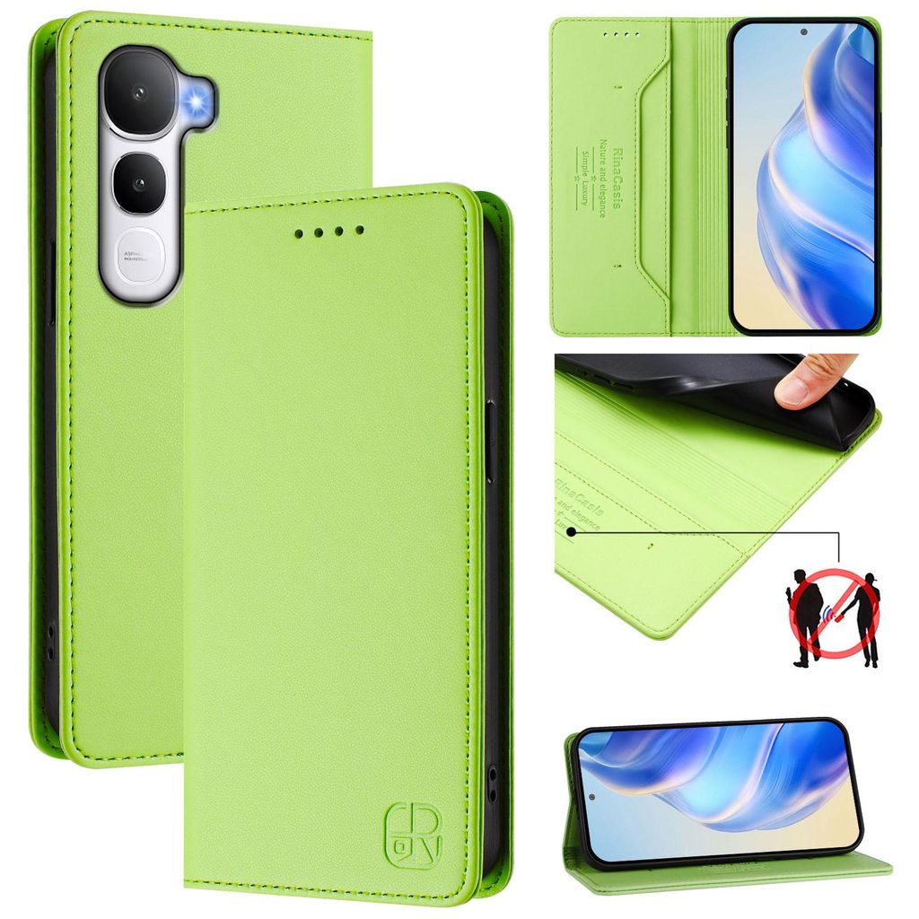 Lederhülle für vivo Y400 5G Hülle Flip Brieftasche Kartenfächern Ständer Schutzhülle Grün