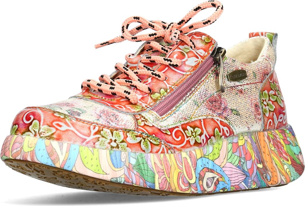 Laura Vita Damen Sneaker floral Leder mit Reißverschluss Gummisohle NIKITO-62, Größe:40 EU, Farbe:Rot