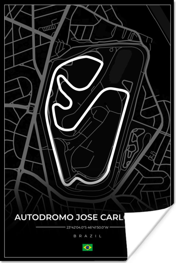 MuchoWow Poster Rennstrecke - Brasilien - Rundkurs - Formel 1 - Autódromo José Carlos Pace - Schwarz 40x60 cm - Plakate für die Wand - Poster ...
