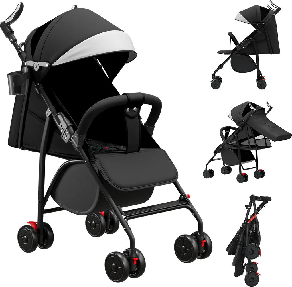 Poussette canne légère inclinable avec kit moustiquaire Noir Collection