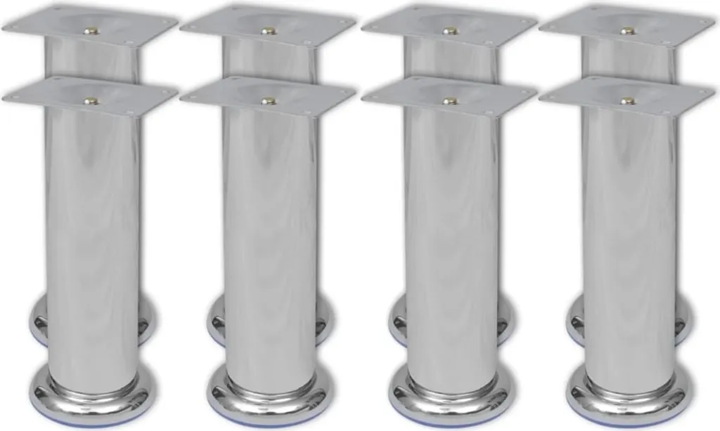 Pieds de canapé ronds 180 mm en chrome brillant - Lot de 8 pièces