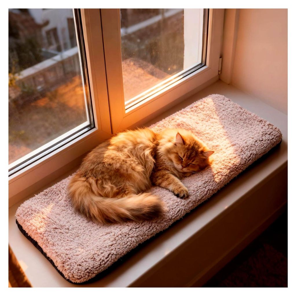 Katzen Fensterliege – Flauschiges Katzenbett für Fensterbank mit Rutschfester Unterseite, Leisem Kissen und 2 Abnehmbaren Bezügen (Netz & Plüs...