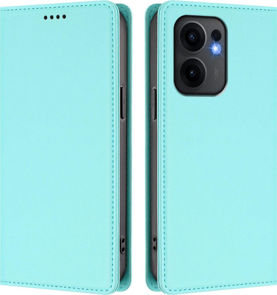 Handyhülle für Oppo Reno13 F 5G, Kunstleder Klapphülle Stoßfeste Magnetische Hülle mit Ständer Türkis