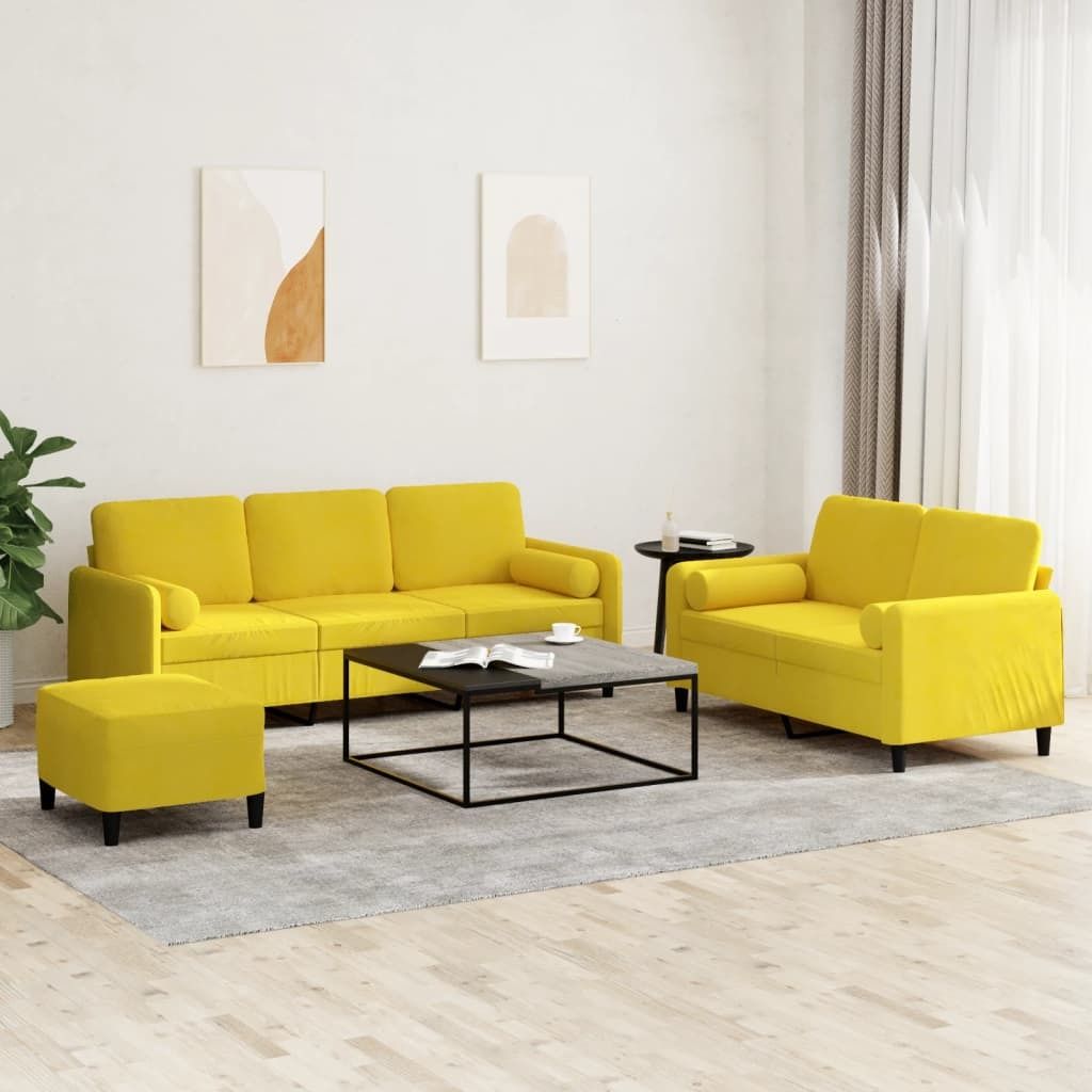Maison Exclusive - 3-tlg. Sofagarnitur mit Kissen Gelb Samt