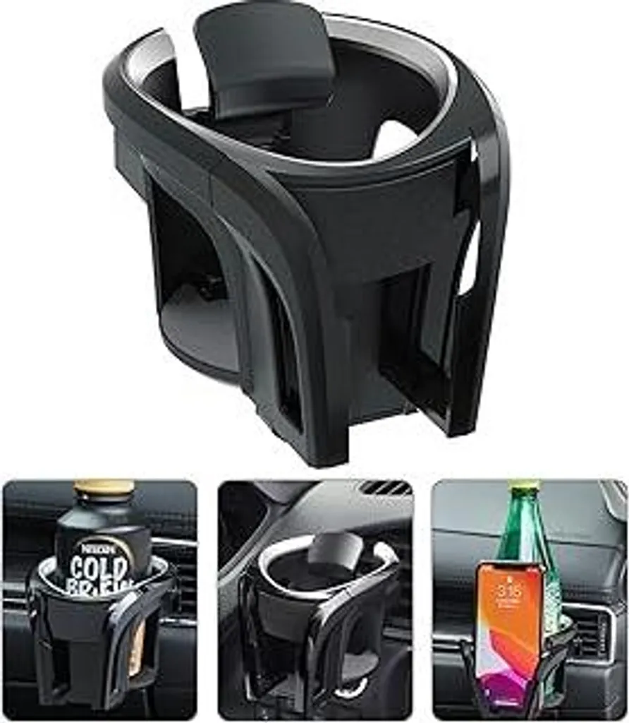 Portabevande universale per auto/portabicchieri Supporto per cellulare/multifunzione 2 in 1 Portabottiglie Supporto per cellulare e caffè Supporto regolabile per bocchetta di ventilazione dell'auto (argento) - 1