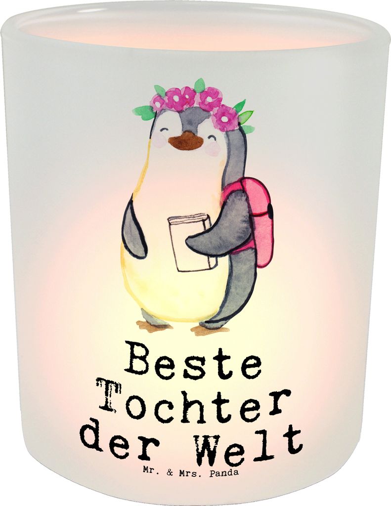Mr. & Mrs. Panda Glas Windlicht Pinguin Beste Tochter der Welt - Transparent - Geschenk, Mutter, aus, Kerzenhalter, Dankeschön, Familie, Geburt, K...