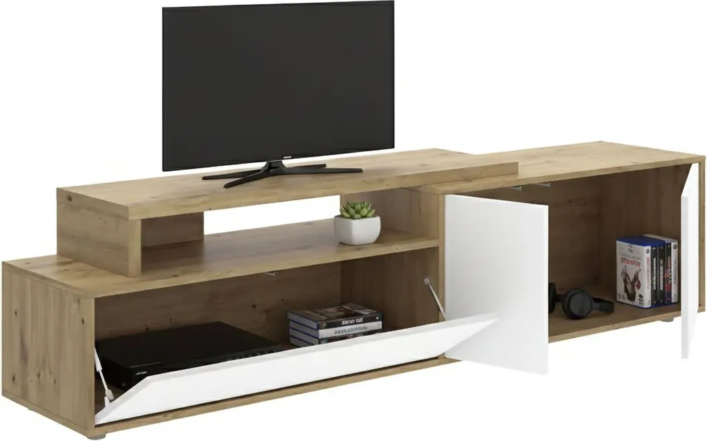 Banc TV Modulable Blanc Benton 185 cm - Grand Meuble de Rangement Salon