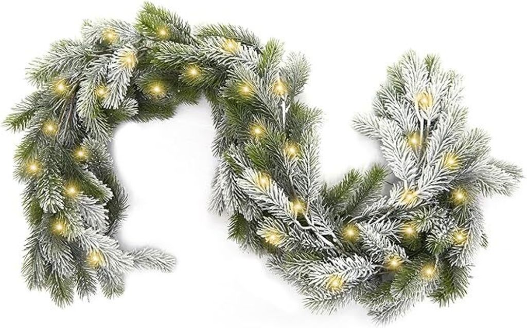 Zederngirlande, 1.8 m, künstliche Weihnachtsgirlande mit Lichtern, künstliche grüne Girlande, geeignet Kamine, Treppen, Innen- und Außendekorat...