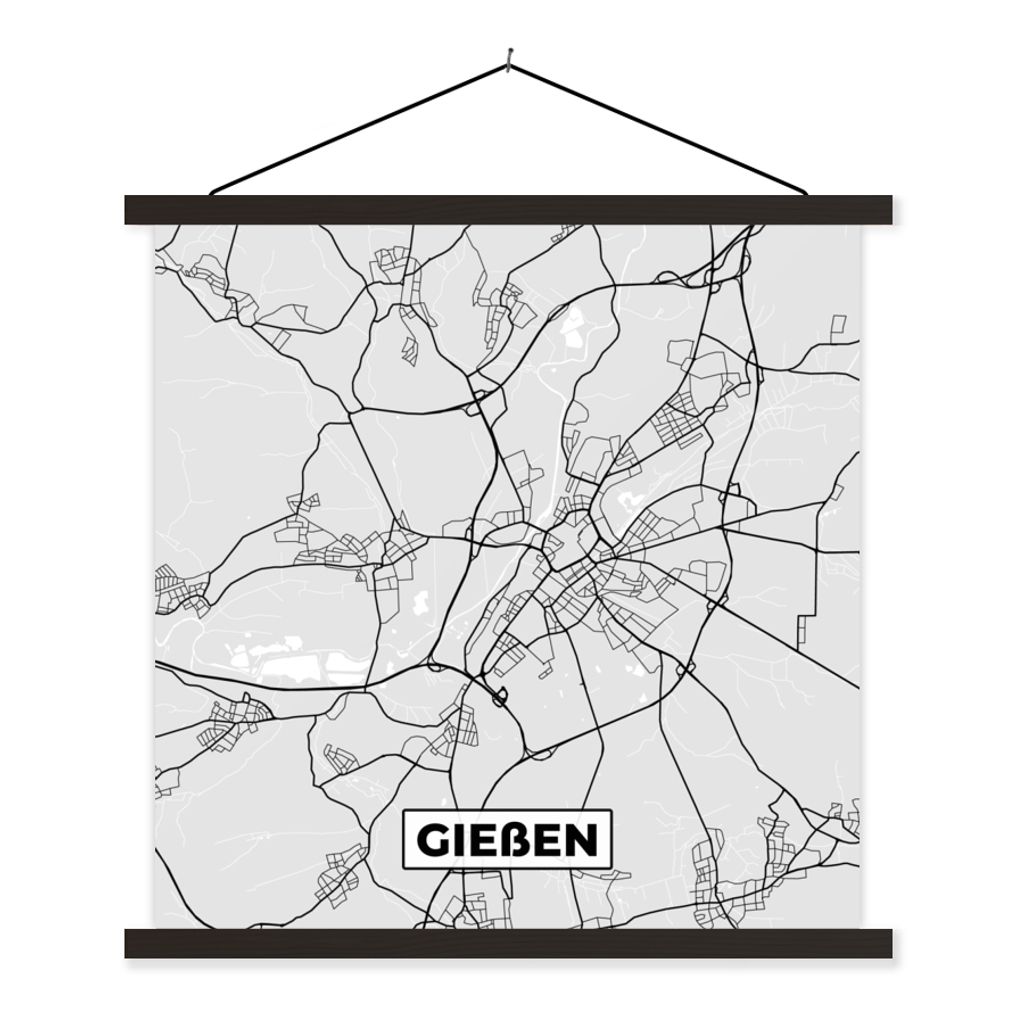 MuchoWow Textilposter Karte - Gieẞen - Deutschland - Karte - Stadtplan 120x120 cm mit schwarzem Rahmen - Aufhängungsset