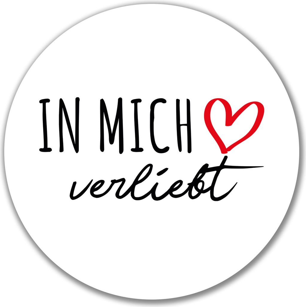 Huuraa Aufkleber In mich verliebt 10cm rund Sticker Geschenkidee