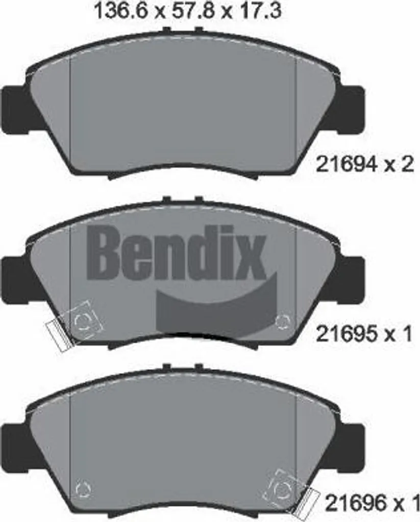 Plaquettes de frein BENDIX BPD1834 OE 45022S7A000 pour Civic et Jazz