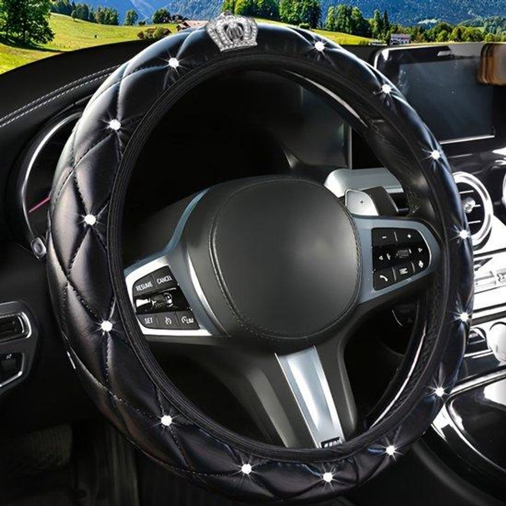 Universal Auto Stuurwielhoes - Auto Styling Interieur Accessoire - Stuurwielhoes in Schwarz mit Krone-Design